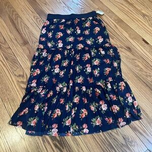 Blue and Pink Tiered Midi Skirt for Casual Wear